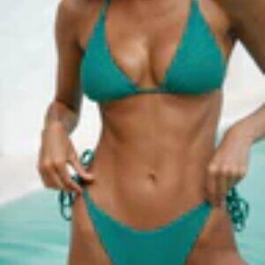 NWT Berlook Lurex Jacquard Teal Bikini Set | Size Large